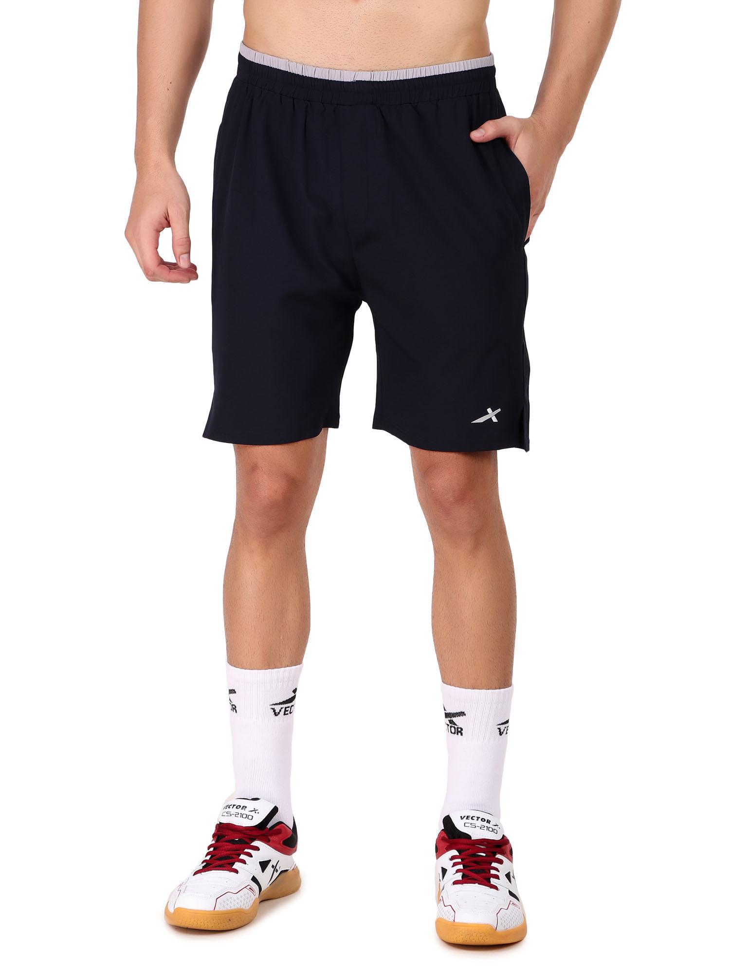 solid pure polyester men sports shorts-navy blue