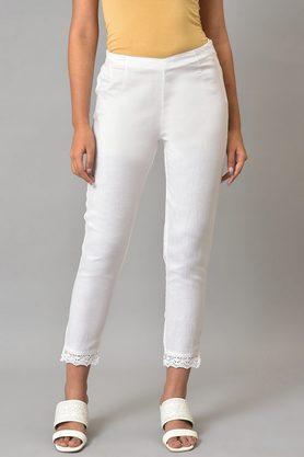 solid rayon blend regular fit women's pants - white
