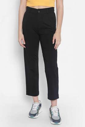 solid rayon blend straight fit women's pants - black