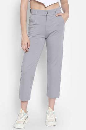solid rayon blend straight fit women's pants - grey