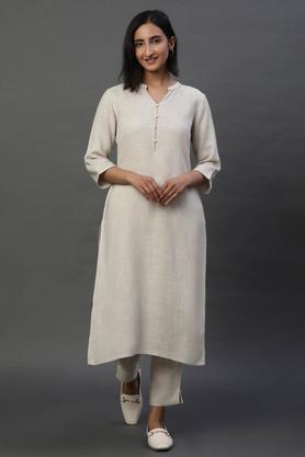 solid rayon collared women's casual wear kurta - natural