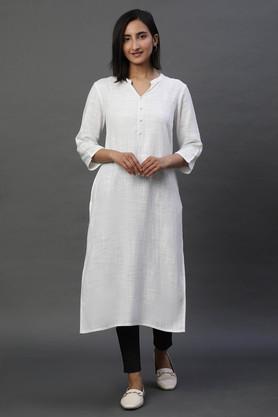 solid rayon collared women's casual wear kurta - white