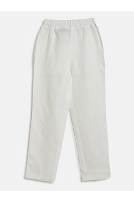 solid rayon regular fit boys track pants - white