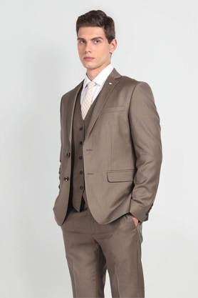 solid rayon regular fit men's festive wear suit - brown