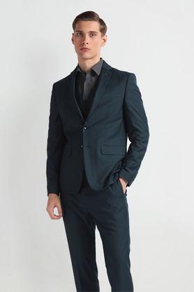 solid rayon regular fit men's formal suit - green