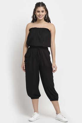 solid rayon regular fit women's jumpsuit - black