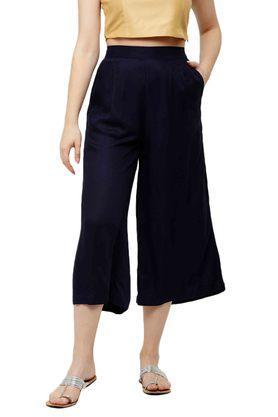 solid rayon regular fit women's palazzos - navy