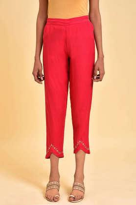 solid rayon regular fit women's slim pants - pink