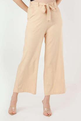 solid rayon regular fit women's trouser - natural