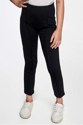 solid rayon regular girl's trousers - black