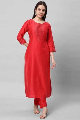 solid rayon round neck women's festive wear kurta - pink