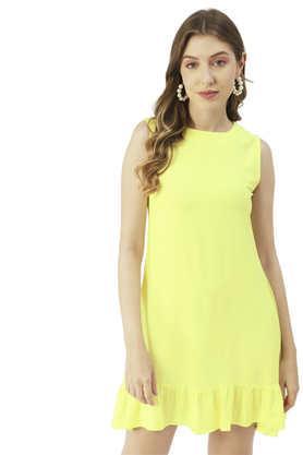 solid rayon round neck women's maxi dress - yellow