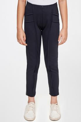 solid rayon skinny fit girls trousers - navy