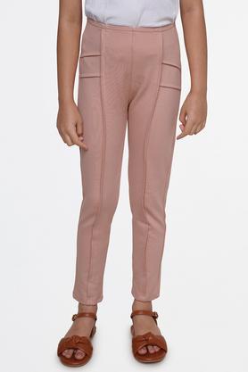 solid rayon skinny fit girls trousers - pink