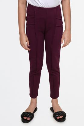 solid rayon skinny fit girls trousers - wine