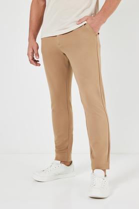 solid rayon slim fit men's casual trousers - natural