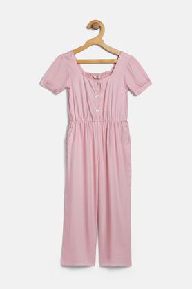 solid rayon square neck girls casual wear dress - blush