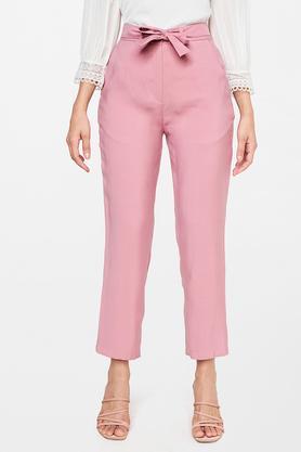 solid rayon straight fit women's formal pants - pink