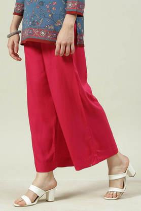 solid rayon straight fit women's palazzo - fuschia