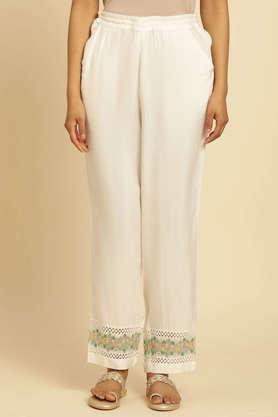 solid rayon straight fit women's pant - white