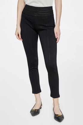 solid rayon tapered fit women's casual pants - black