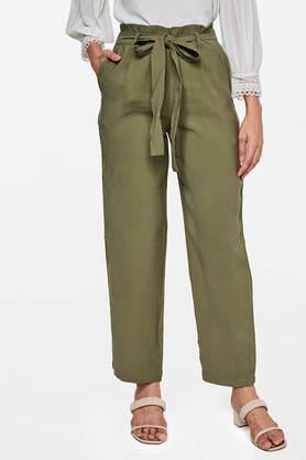 solid rayon tapered fit women's pants - olive