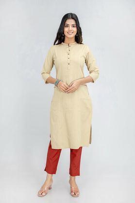solid rayon v-neck women's casual wear kurti - khaki