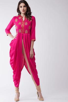 solid rayon v-neck women's festive wear kurta - pink