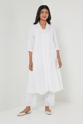 solid rayon v-neck women's kurta - white