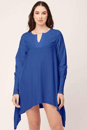 solid rayon v neck women's maxi dress - blue