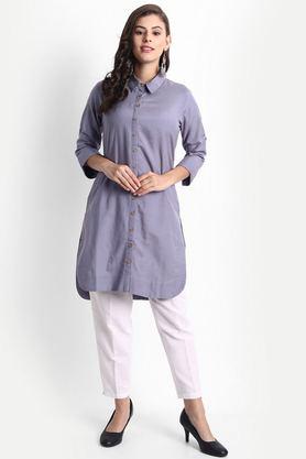 solid rayon v-neck women's tunic - grey