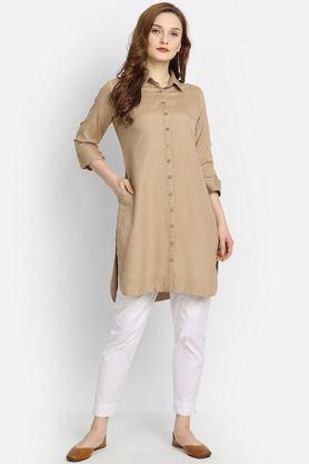 solid rayon v-neck women's tunic - khaki