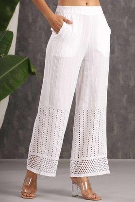 solid rayon womens regular length flared palazzo - white