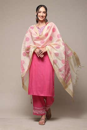 solid rayon woven women's salwar kurta dupatta set - pink