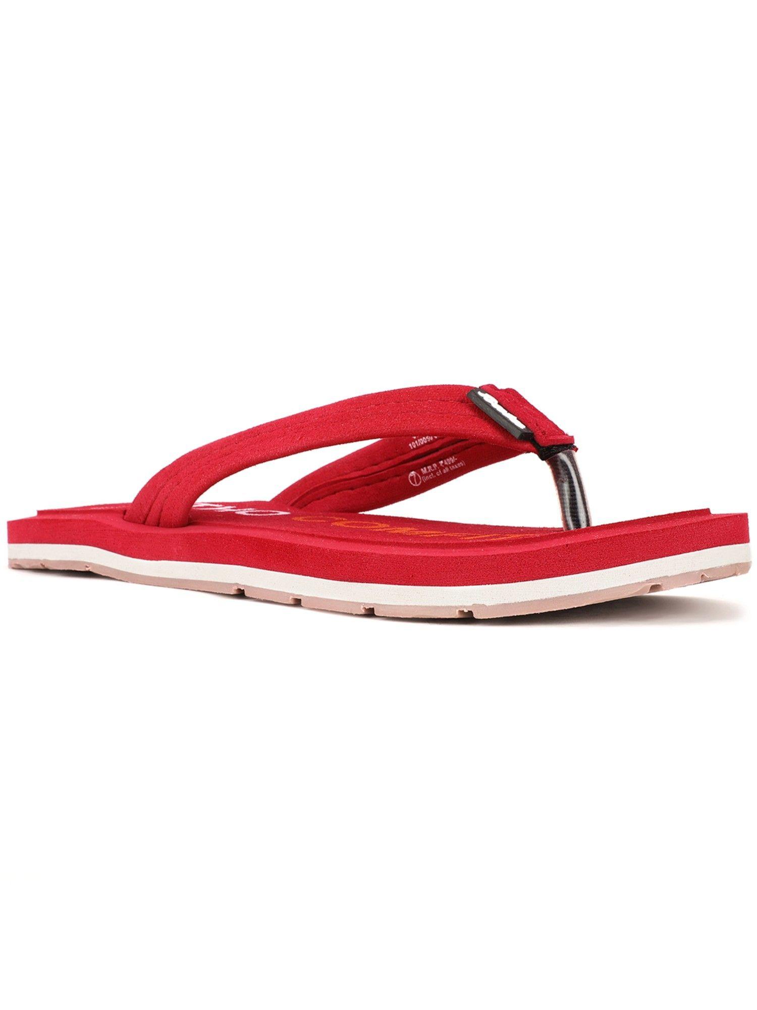 solid red flipflops