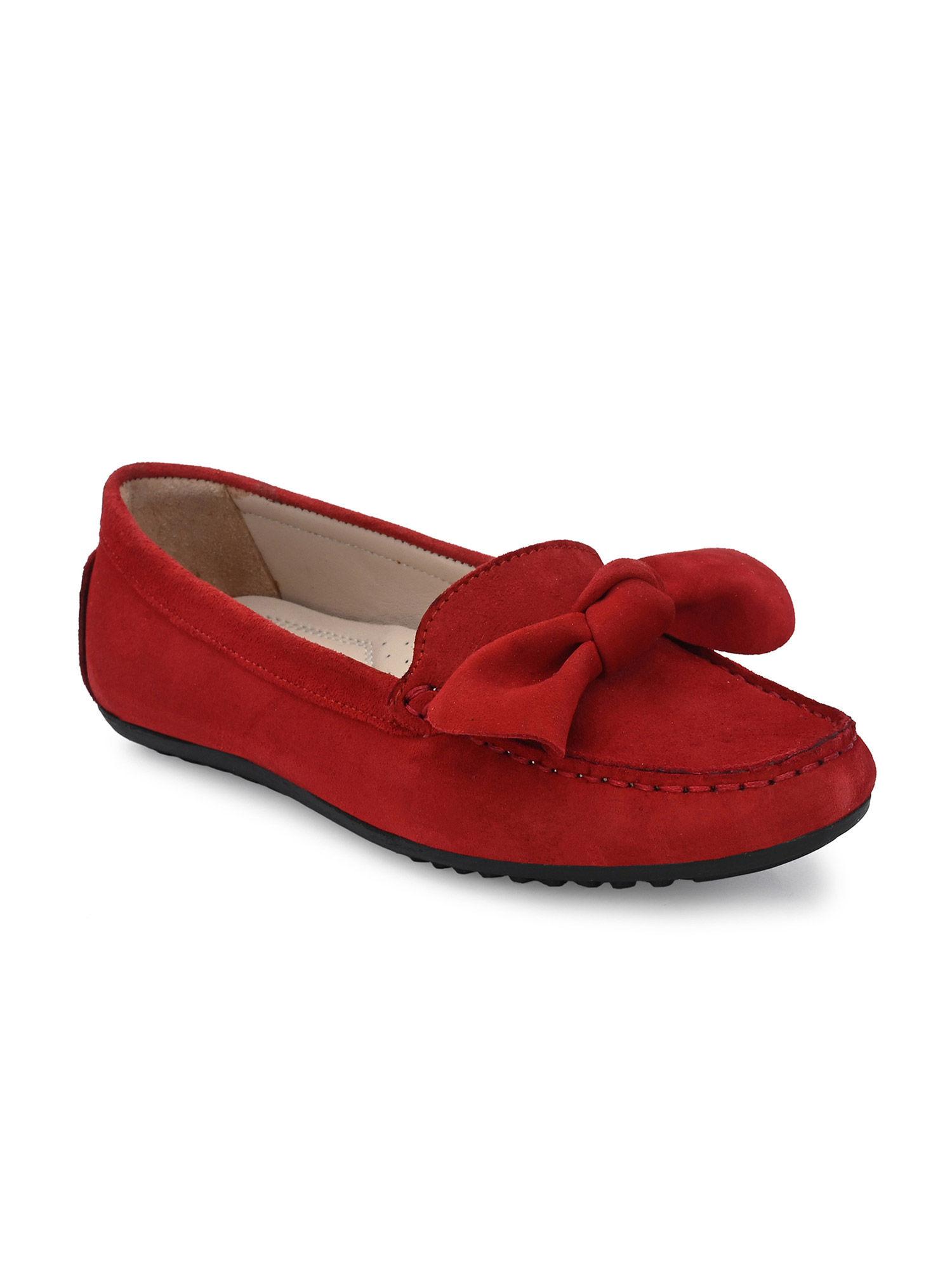 solid red leather mocassins