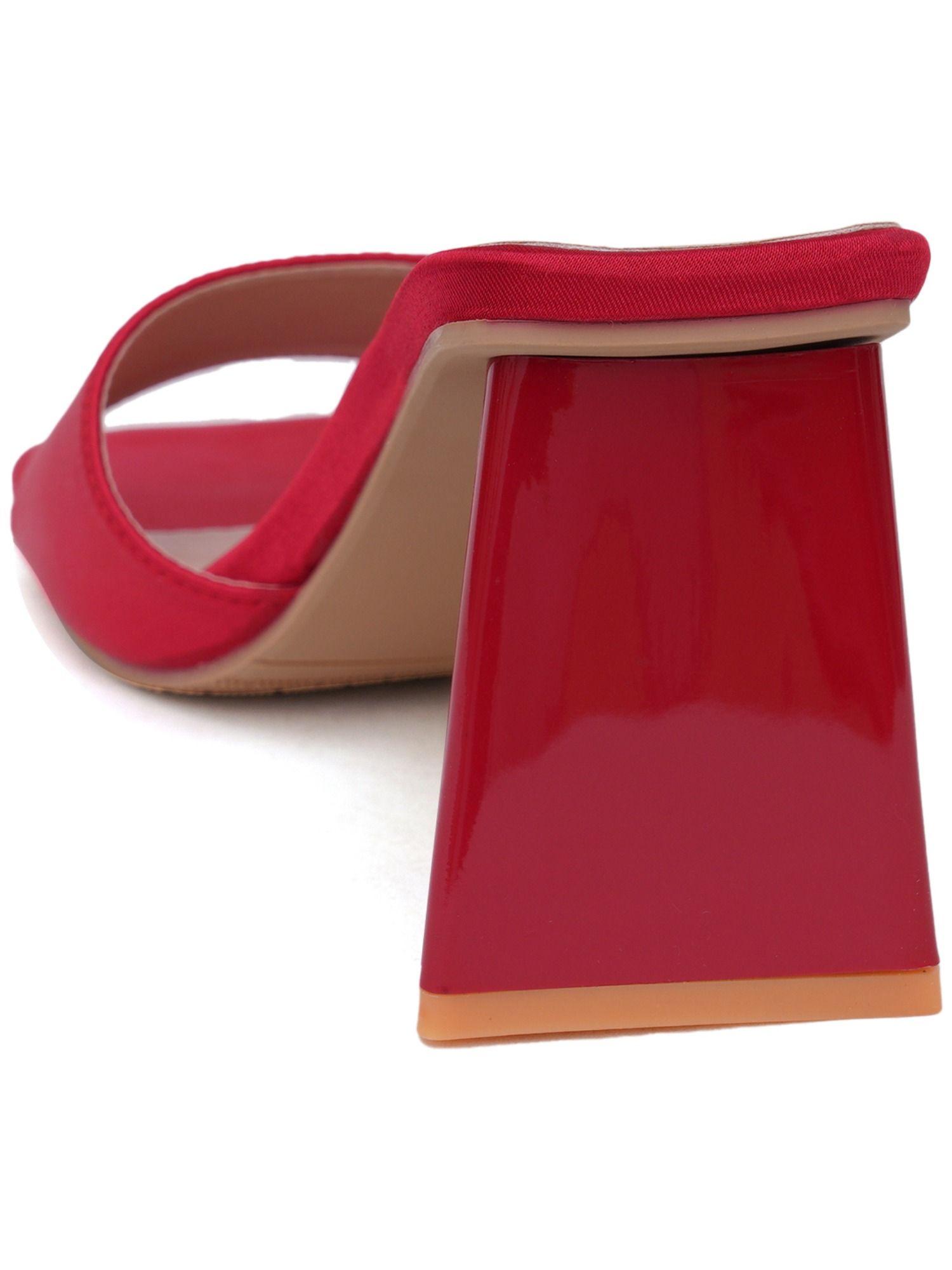 solid red satin pyramid heels