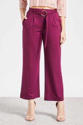 solid regular blended women's casual wear culottes - magenta