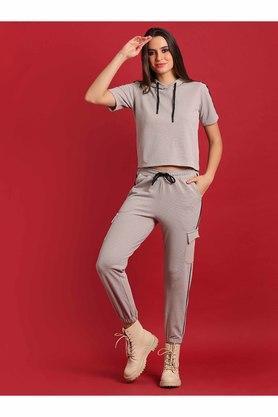 solid regular cotton women's casual wear co-ordinate - grey