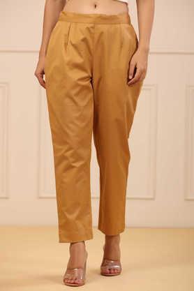 solid regular cotton women's pants - gold