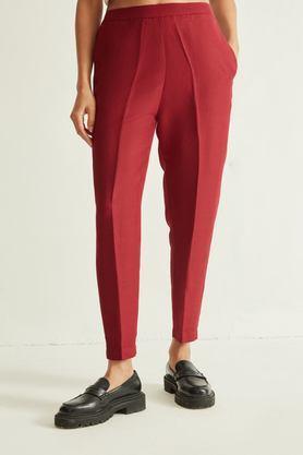 solid regular fit blended fabric women's active wear trousers - wine