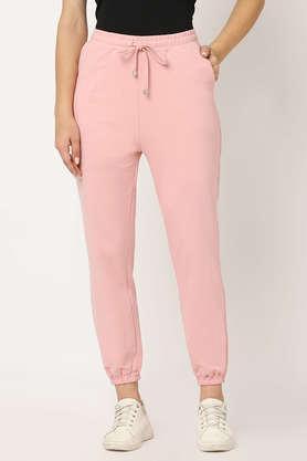 solid regular fit blended fabric women's casual wear pant - baby pink