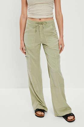 solid regular fit blended fabric women's casual wear pant - sage