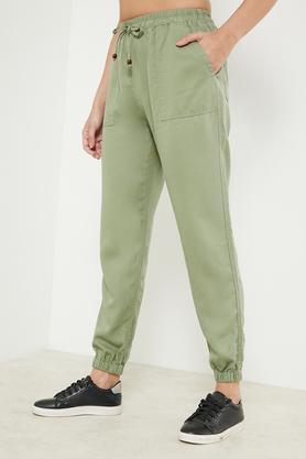 solid regular fit blended fabric women's casual wear pant - sea green