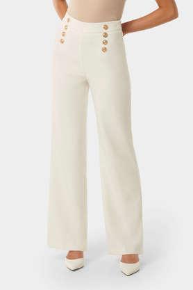 solid regular fit blended fabric women's casual wear trousers - porcelain