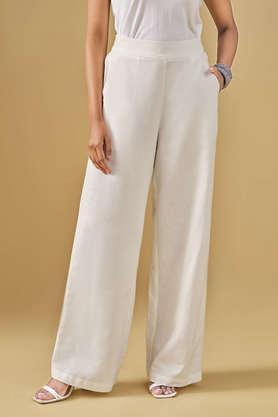 solid regular fit blended fabric women's casual wear trousers - white
