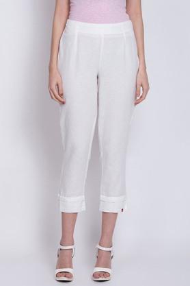 solid regular fit cotton blend women's casual wear pant - white