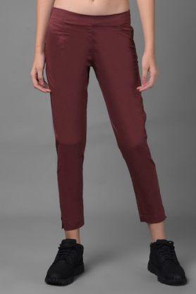 solid regular fit cotton blend women's casual wear pants - maroon