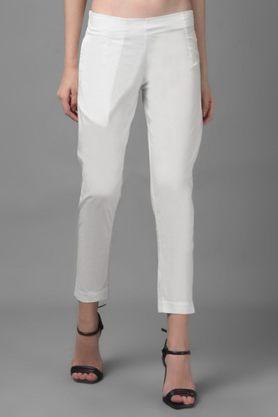 solid regular fit cotton blend women's casual wear pants - white