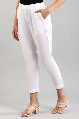 solid regular fit cotton flex women's fusion wear trouser - white